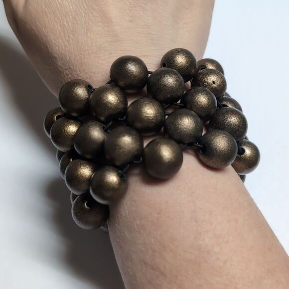 384 Chunky Bubble Gold Beaded‎ Stretch Bracelet - Picture 1 of 4